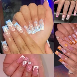 8Sheets 3D Flower Nail Stickers for Nail Art Rose Pink Hibiscus Petals Nail Decals Cherry Blossom 3D Self-Adhesive Pink White Yellow Red Floral Pegatinas Uñas Nail Supplies for Women Girls Manicure