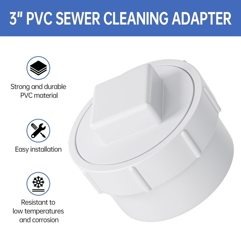 Oblectatio 3" PVC Sewer Cleanout Adapter with Plug Pipe Fitting