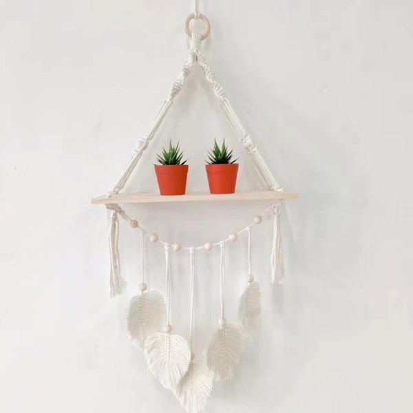 DEOSEISU No-Drill Boho Floating Shelves Wall Decor | Handmade Macrame