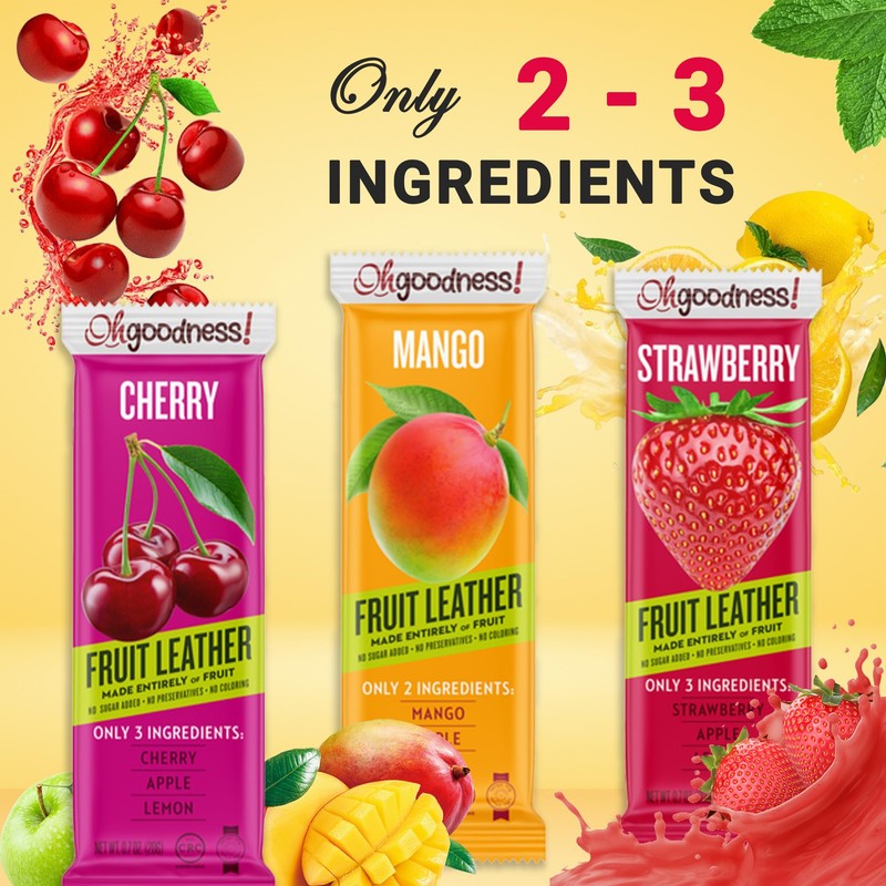Oh Goodness! Fruit Leather Strawberry 3 Pack= 18 Count. No