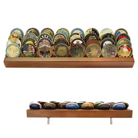 ASmileIndeep Military Challenge Coins Display Holder Solid Wood,Challenge Coin Stand , 4 Row Military Coin Holder Rack for Desk,Challenge Coin Display Case for Collectors (Walnut Finish)