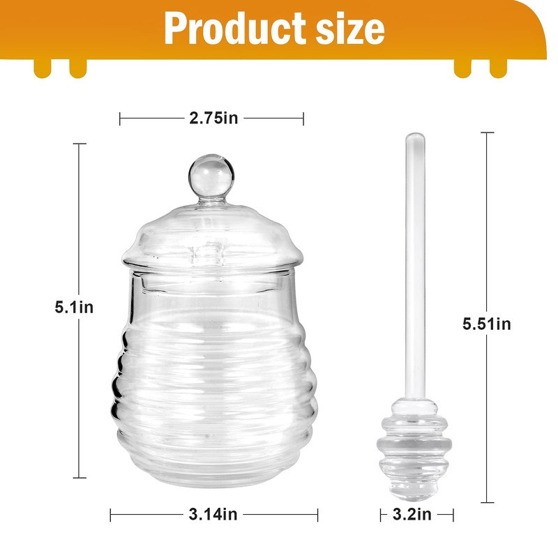 SlZKADY Honey Jar with Dipper and Lid,Glass Honey Pot Container