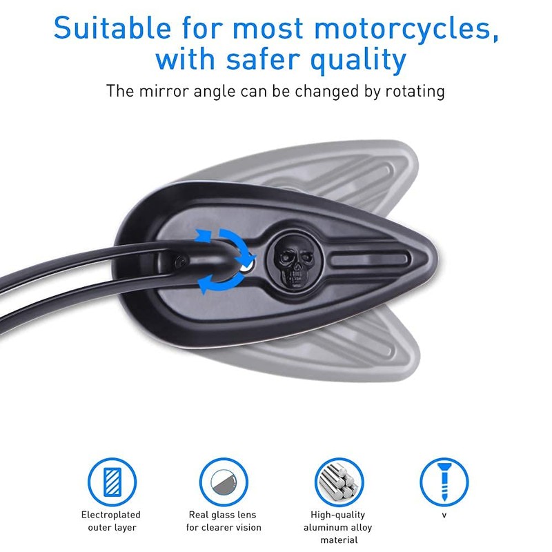 8mm/10mm Motorcycle Skull Rearview Mirrors For Harley Touring Road King