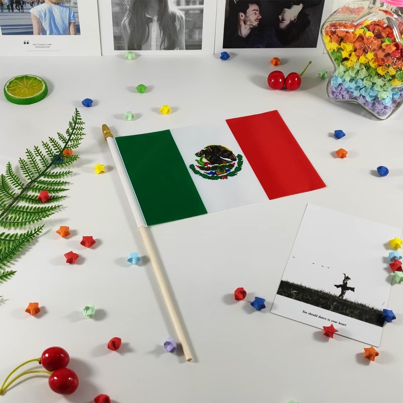 QQSD Mexico Small Flag Mexican Stick Mini Hand Held Flags
