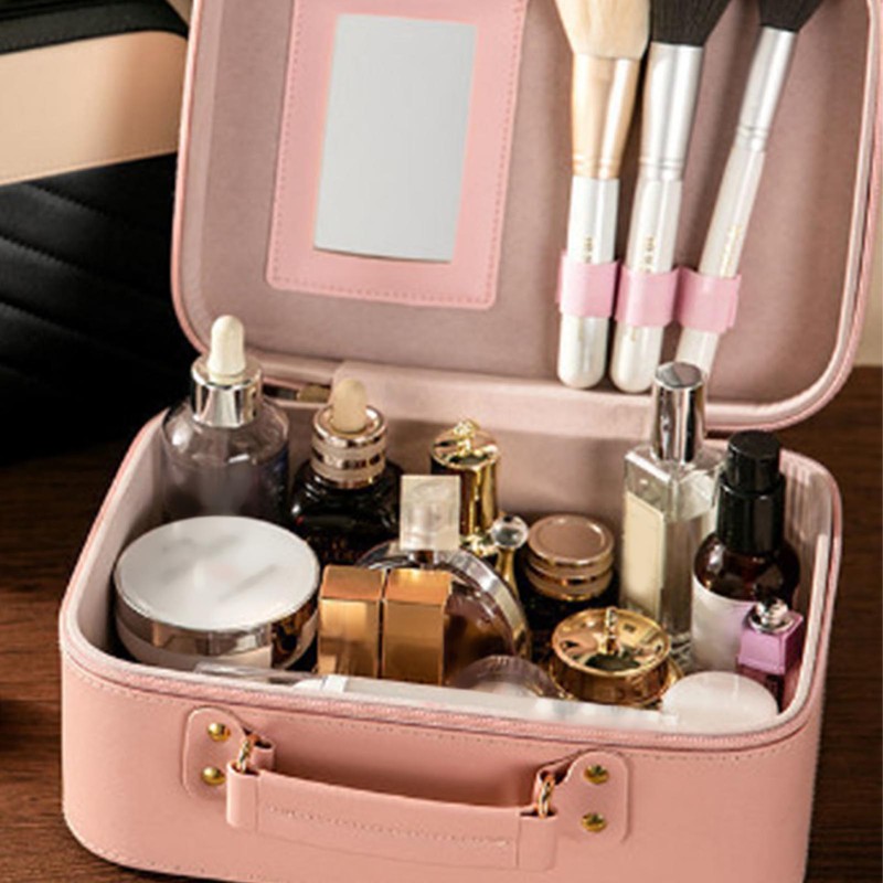 Makeup Case Large Capacity PU Leather Waterproof Portable Cosmetic Box
