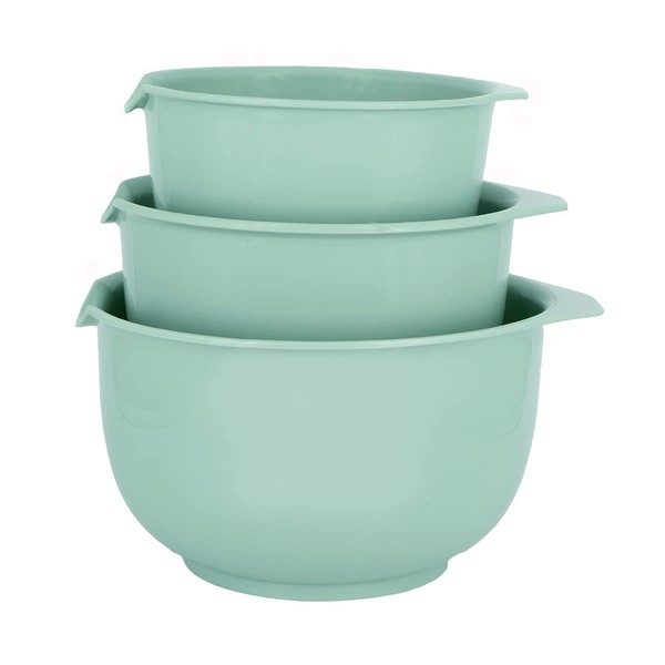 Glad Mixing Bowls with Pour Spout, Set of 3 | Nesting Design Saves Space | Non-Slip, BPA Free, Dishwasher Safe Plastic | Kitchen Cooking and Baking Supplies, Sage Green