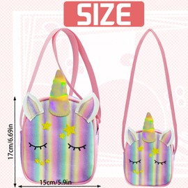 YOUYIKE Unicorn Shoulder Bag for Girls, Girls Handbag, PU Leather Shoulder Bag, Adjustable Shoulder Strap, Backpack Unicorn Girls, Deep Rainbow