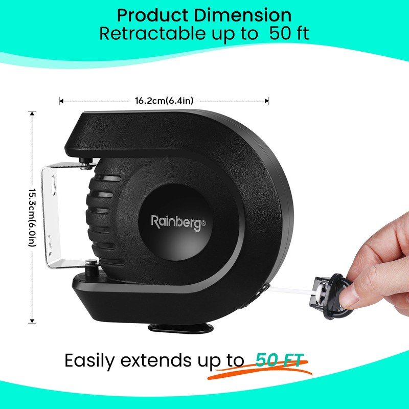 Rainberg Retractable Clothes Line, 15m/30m Washing Line, Wall-Mounted, PVC-Coated, Indoor/Outdoor