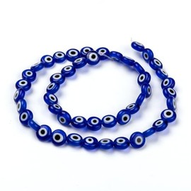 Handicraft Emporium | Handmade Evil Eye Lampwork Flat Beads | Round | 1 Strand | Blue B | 8mm