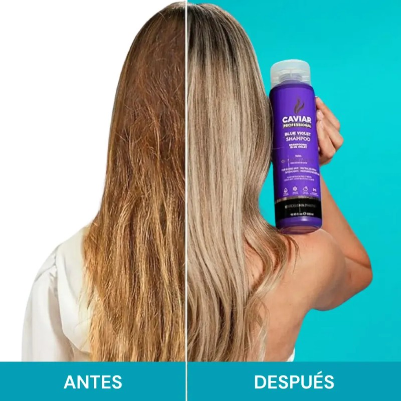 Shampoo Matizador Azul Violeta Caviar Professional, Pack Dúo para Cabello