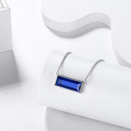 Aurora Tears September Birthstone Necklaces 925 Sterling Silver Blue Sapphire Bar Rectangle Birth Stone Pendant Jewellery Gifts for Women and Girls DP0285S