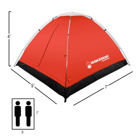 2-Person Tent - Water-Resistant Dome Tent with Removable Rain Fly and Carry Bag for Camping, Backpacking, Hiking, and Festivals by Wakeman (Red)