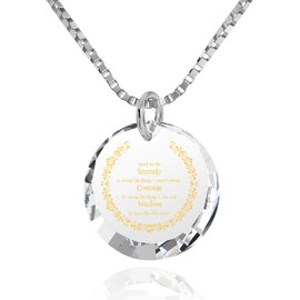 NanoStyle 925 Sterling Silver Serenity Prayer Necklace Inspirational Pendant 24k Gold Inscribed on Crystal CZ, 18"