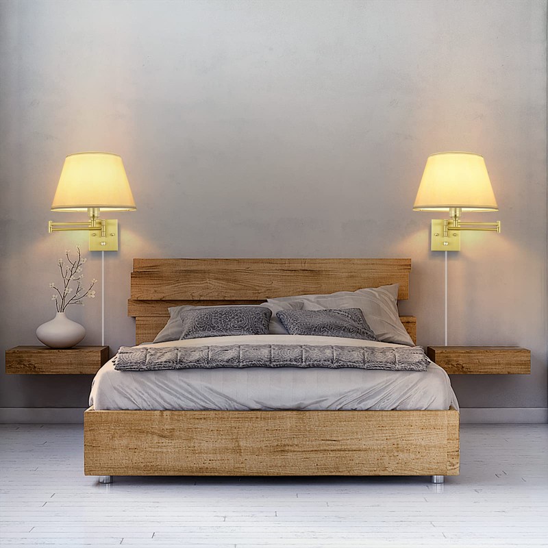 TRLIFE Dimmable Wall Sconce Plug in, Brushed Brass Wall Sconces