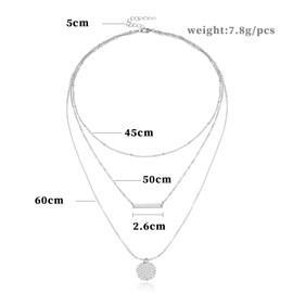 TseenYi Boho Layering Bar Necklace Chain Gold Disc Coin Pendant Necklace Disk Charm Chain Necklace Jewelry for Women and Girls (Silver)