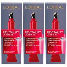 L'Oréal Paris Revitalift Laser X3 Eye Cream, Anti-Wrinkle Cream, Concentrated Treatment with Draining, Regenerating, Formula with Hyaluronic Acid and Pro-Xylan, Anti-Ageing Effect, 3