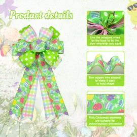 Montekin Large Easter Bows for Wreath 20x11 Inch, 2 Pack Easter Egg Wired Burlap Bow, Green Tree Topper Bow for Front Door Indoor Outdoor Spring Decoration (Buffalo Plaid)