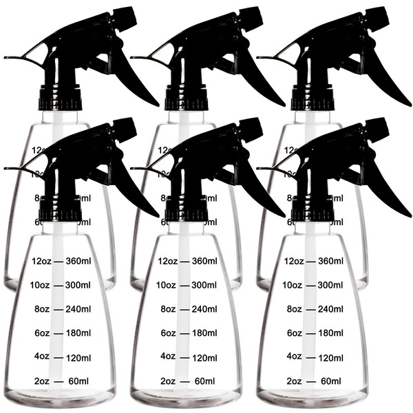 Youngever 6 Pack Clear Empty Plastic Spray Bottles, Spray Bottles for Hair and Cleaning Solutions (12 Ounce)