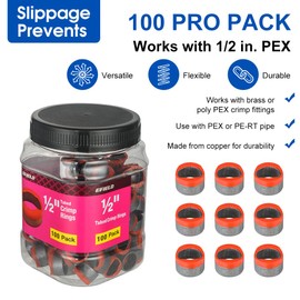 Pro100-Pack EFIELD 1/2" Pex Copper Crimp Rings With End Stop, Black-Oxidized Surface Treatment