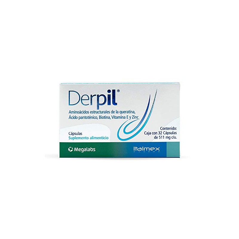 Derpil Suplemento Alimenticio Cabello Vitaminas Minerales Aminoácidos Estructurales Queratina Biotina