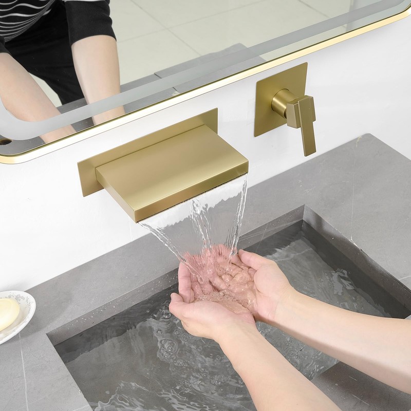 Homevacious Wall Mount Bathtub Faucet Brushed Gold Waterfall Bathtub Single