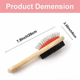 Wooden Dog Brush Double Sided Pet Hair Grooming Brush Dog Pin Brush and Bristle Soft Brush, Dogs Comb and Brush Grooming Tools for Cleaning for Dogs & Cats with Long or Short Hair Red