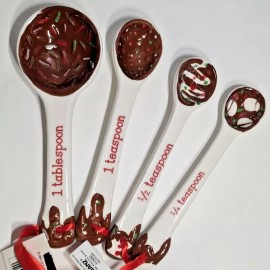 GANZ Ceramic Hot Cocoa Measuring Spoon Set 4pc Dessert Sprinkles Holiday - NEW
