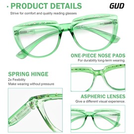 GUD 12-Pack Reading Glasses, Half Moon Design Readers For Women, Spring Hinges & Rhinestone Design +2.75