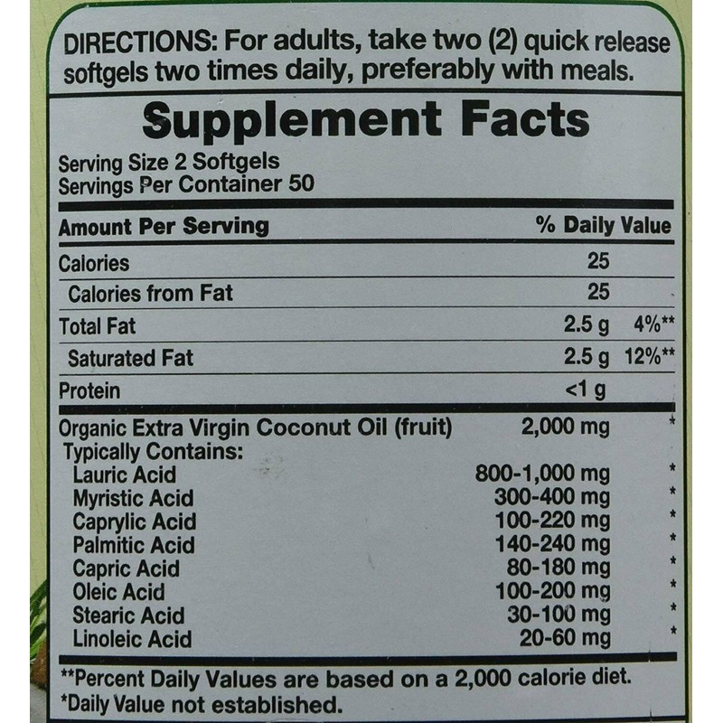 Nature's Truth Extra Virgin Coconut Oil Quick Release Softgels 1000mg