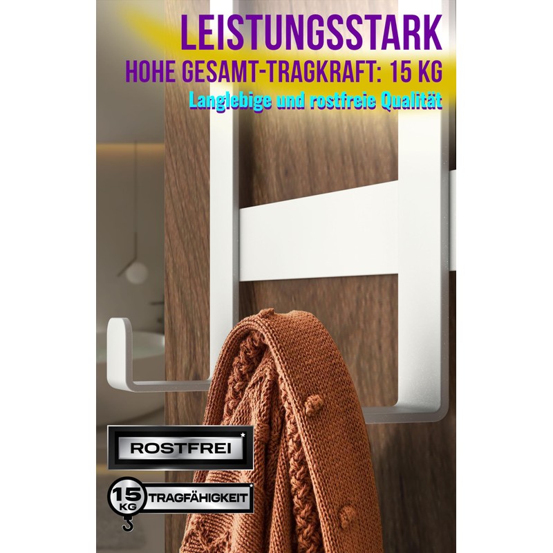 4happy Door Coat Rack for Hanging in White - Powerful