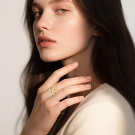 Pack of 5 Golden Summer Rings Ocean Starfish Shell Ring Wave Gold Waterproof Shell Rings Stacked Ginkgo Leaf Ring Stainless Steel Half Open Rings Summer Jewellery Gold for Women and Girls, Stainless