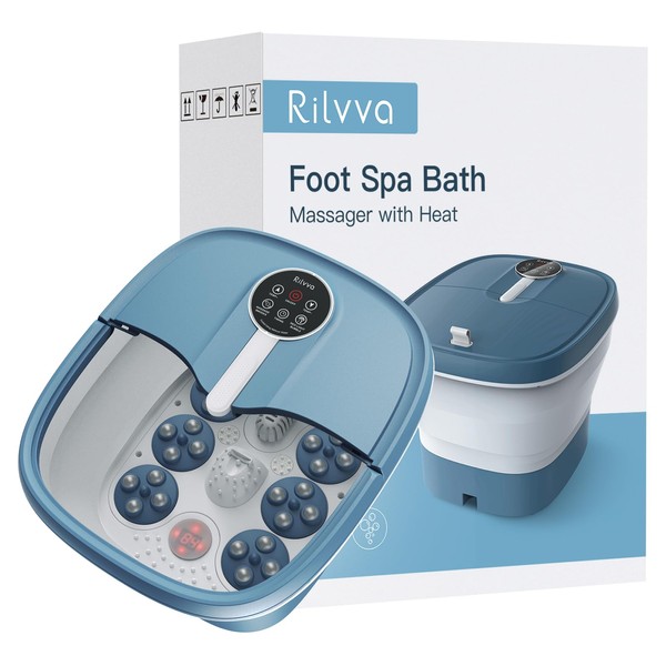 Motorized Foot Spa with Heat, Bubbles and Massage, Rilvva Collapsible Foot Bath massager Includes Remote Control, Pedicure Foot Soak Tub for Stress Relief, Pedicure Foot Spa