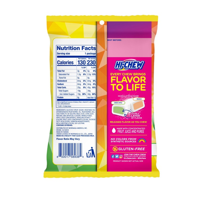 HI-CHEW Green Apple & Mango Mix, Pack of 8 Bags,