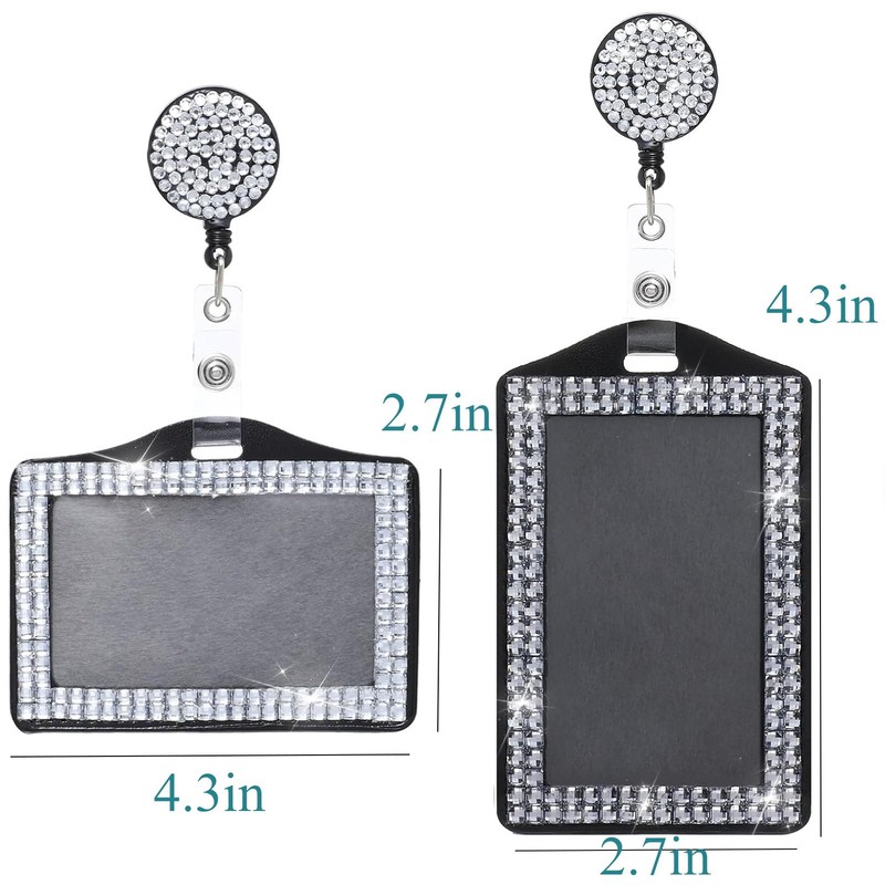 4 Pcs Bling Horizontal Vertical Badge Holder with Retractable Reel,