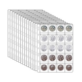Coin Collecting Pages Coin Protectors Coin Sleeves Plastic Ring Binder for Coin Album Coin Collection Holder for Collectors Coin Wrappers 3-Hole Coin Binder Inserts (20Pocket,4.5x4.5cm,15 Sheet)