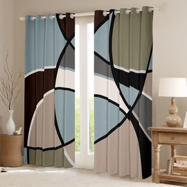 Feelyou Retro Stripe Swirl Curtains Blue Grey and Brown Window Curtains Retro Circle 30%-50% Blackout Curtains for Boys Girls Teens Swirl Window Treatments (2 Panels, 52 X 90 Inch)
