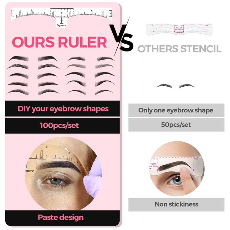 Skymore Eyebrow Ruler, 100Pcs Eyebrow Stencil Microblading Ruler, Disposable Eyebrow