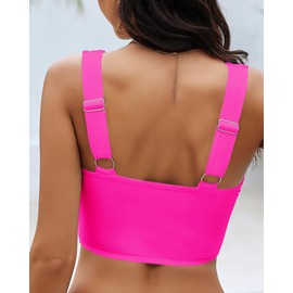 GRAPENT Bathing Suit Adjustable Bathing Suits for Women Swim Suit Top with Removable Pads Swimsuit Women Women's Tankini Swimsuits Womens Tankini Tops Only Color Neon Pink Large Size 12 Size 14