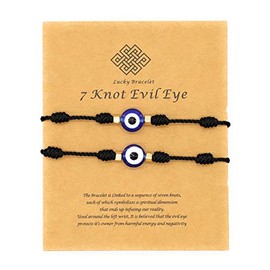 Jasimkiss Evil Eye 7 Knot Lucky Bracelets Adjustable Red String Amulet for Women Men (2pcs Black)