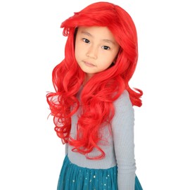 Topcosplay Mermaid Wig, Children's Cosplay Wig, Red, Curly, Curly Hair, Halloween, Wig, Costume, Theatrical Costume, One Size Fits Most, Cultural Festivals, Net Included