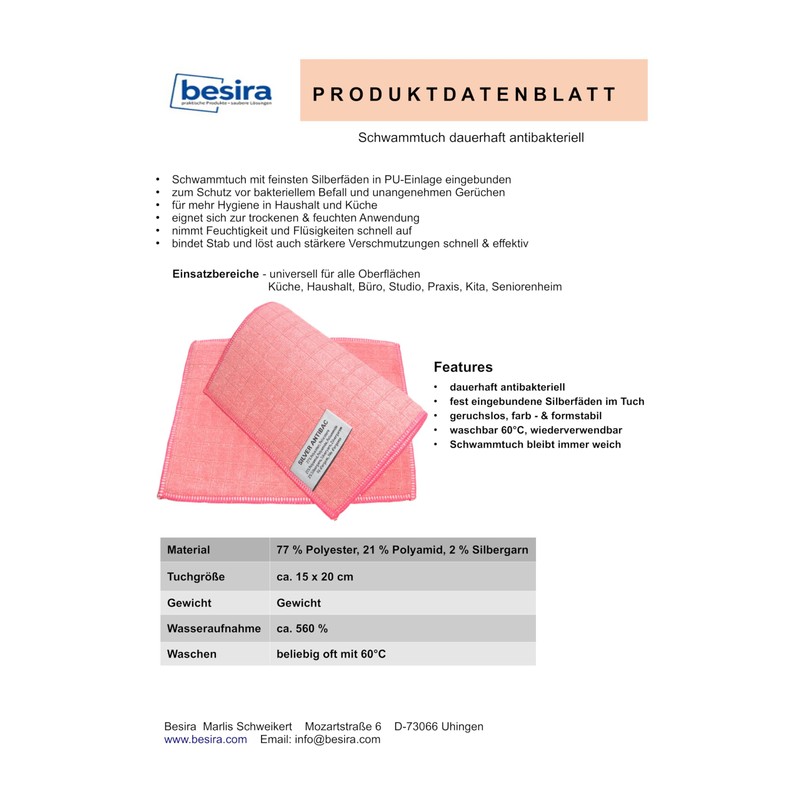 Besira Dish Cloth Dish Cloth Durable Antibacterial with 2 Sides