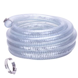 DERPIPE PVC Steel Wire Tubing - 1-1/2" ID x 1-3/4" OD Heavy Duty High Pressure Flexible Spiral wire Vinyl Clear Vacuum Hose 25Ft Lnegth (with 2 Clamps)