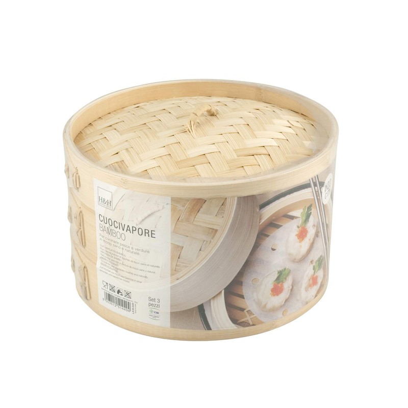 H&h cestello orientale in bamb 3 pezzi cottura a vapore