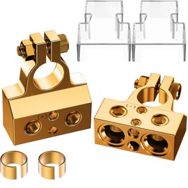 SUNMORN Battery Terminal Connectors, 0/2/4/6/8/10 AWG Battery Terminals, Heavy Duty Car Battery Terminal, Top Post Multiple Marine Superior Connectivity Long Lasting Easy to Install Versatile (Gold)