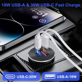 Linkstyle Aluminium Car USB Socket, 18W QC3.0 & 30W PD Fast Charging Car USB Outlet for 12V/24V RV Campervan Boat Truck (2PCS)