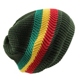 RW Knitted Cotton Classic Rasta Beanie (Olive/Rasta)