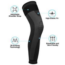 Yasdyri Full Leg Compression Sleeves with Adjustable Long Knee Support for Men and Woman Elastic Long Knee Brace for Arthritis, Tendonitis, Meniscus Tear, ACL, Basketball, Cycling 2 Pack (Black, M)