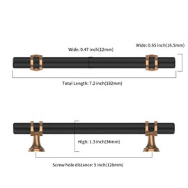 Asidrama 10 Pack 5 Inch(128mm) Knurled Matte Black and Champagne Bronze Kitchen Cabinet Handles, Cabinet Pulls Kitchen Cabinet Hardware Cupboard Handles Drawer Pulls