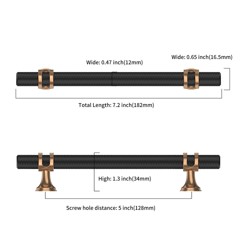 Asidrama 10 Pack 5 Inch(128mm) Knurled Matte Black and Champagne