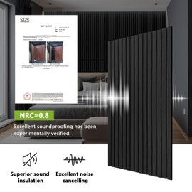 Noooza 2pcs Acoustic Panels, 3D Fluted Wood Absorbing Panels for Wall and Ceiling-Black